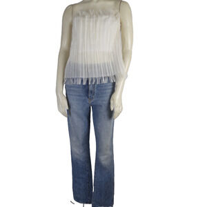 Interior NYC Corset Top Ivory Pleated Silk Strapless Fringe Hem Size 2 Ivory